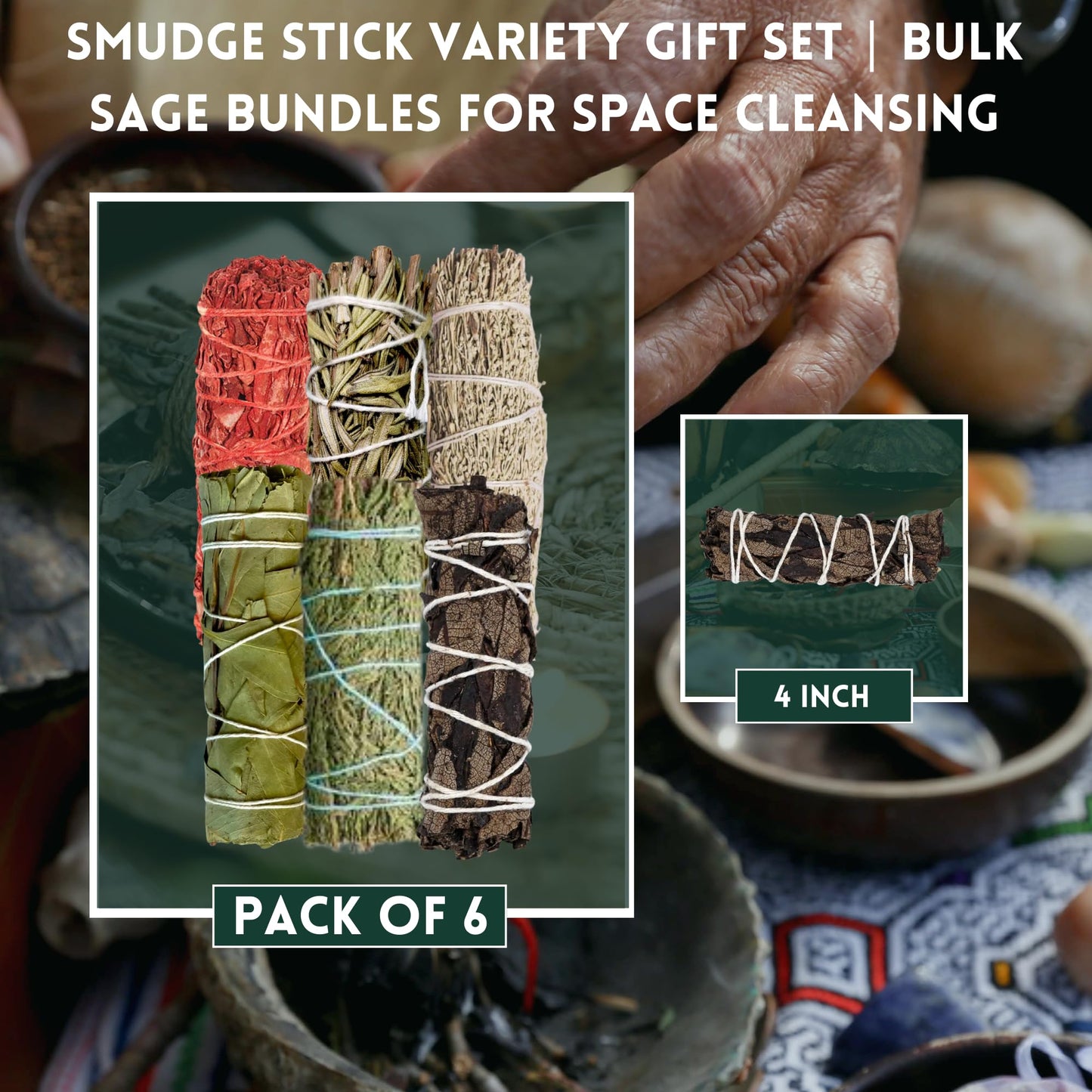 6-Pack Organic Sage Smudge Stick Set
