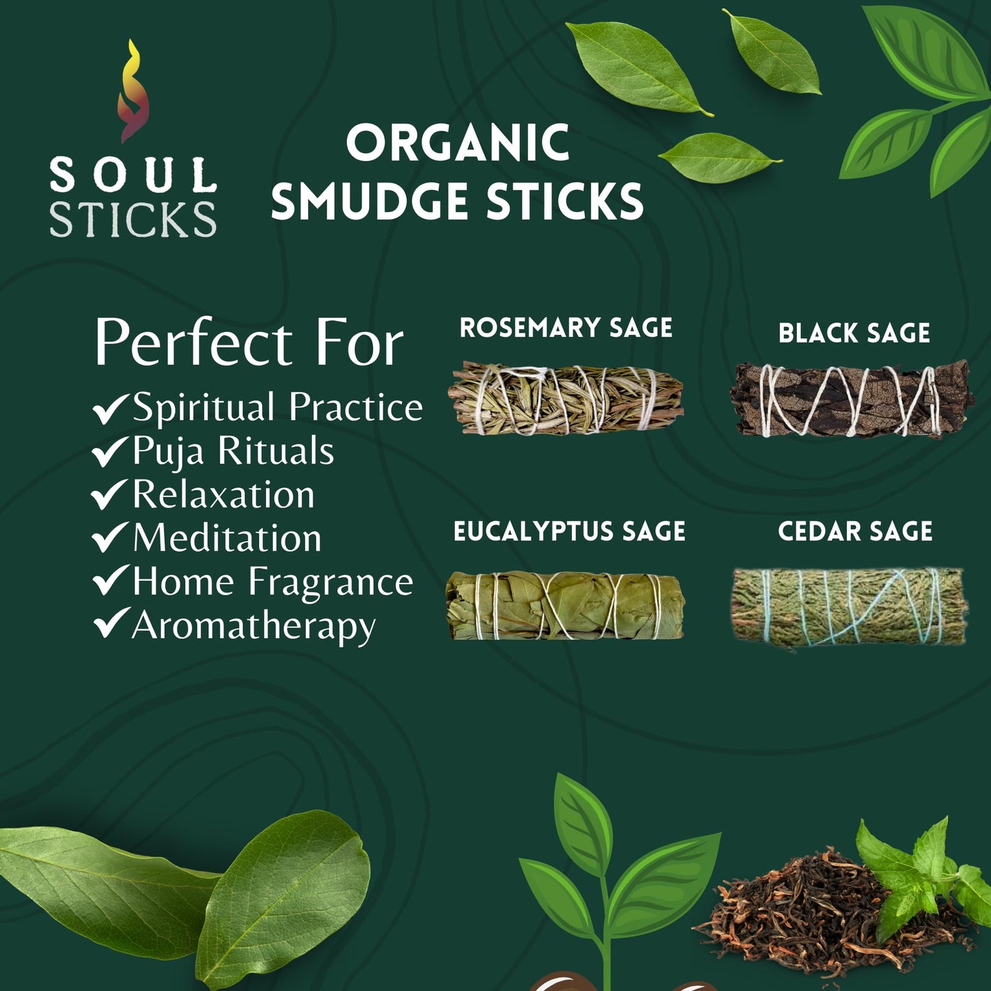 6-Pack Organic Sage Smudge Stick Set