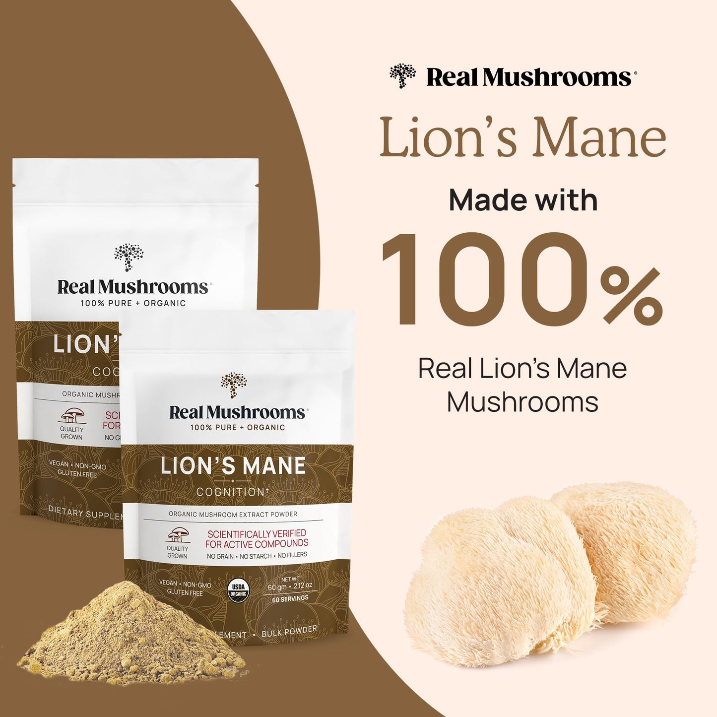 Lion’s Mane Supplement Powder by Real Mushrooms