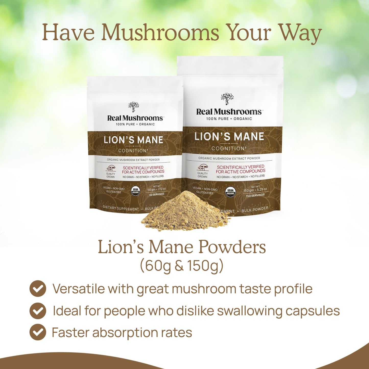 Lion’s Mane Supplement Powder by Real Mushrooms